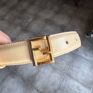 Fendi Beige Leather Belt with Gold Buckle